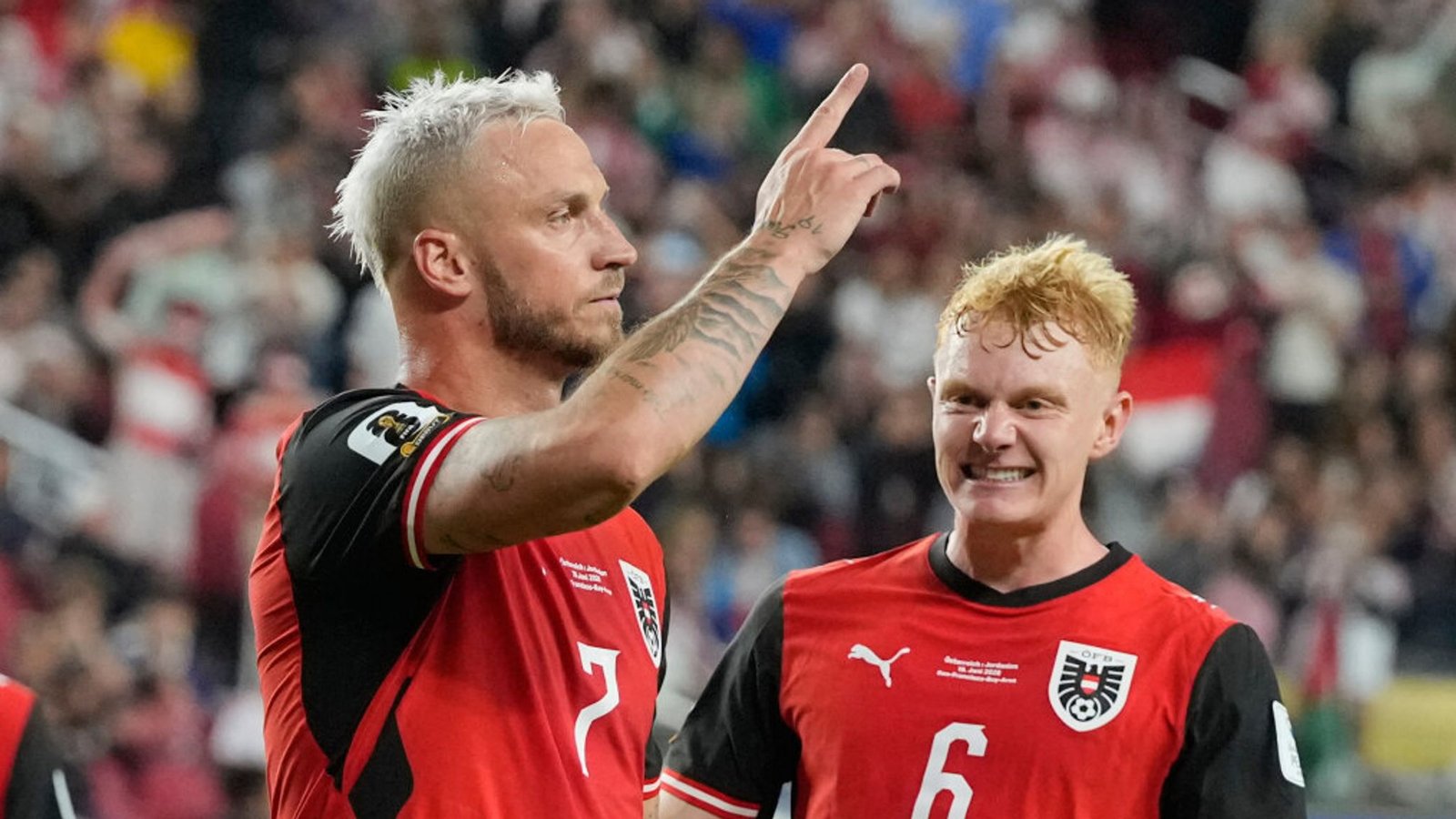 Marko Arnautović celebrates for Austria during their 2026 World Cup win over Jordan