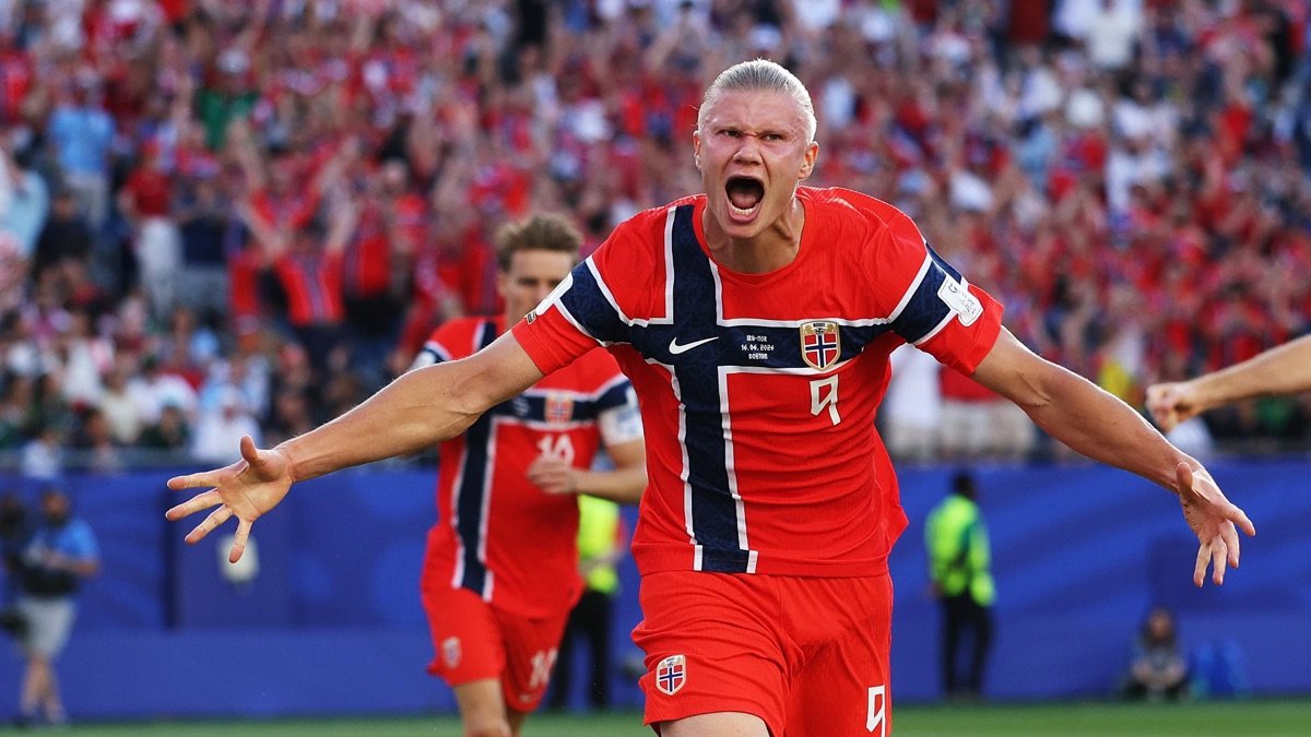 Erling Haaland celebrates for Norway after scoring against Iraq at the 2026 World Cup
