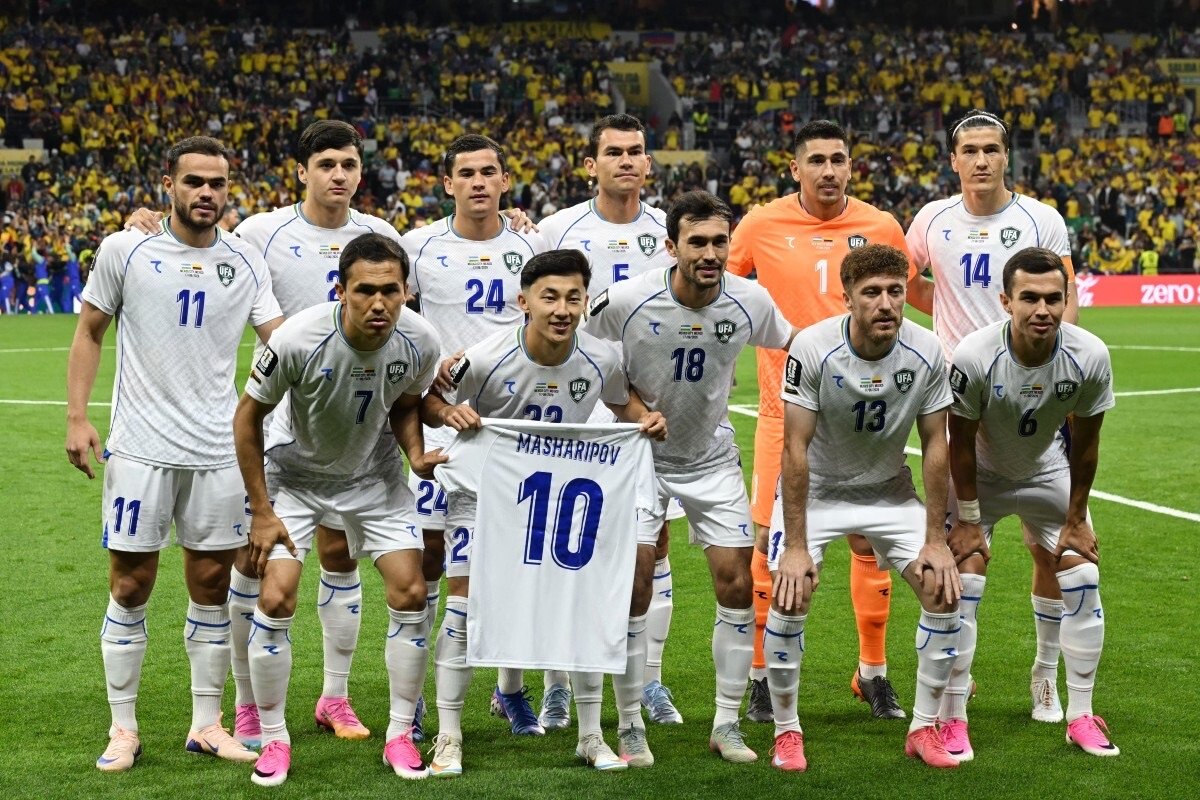 Uzbekistan players line up before their 2026 World Cup Group K opener against Colombia